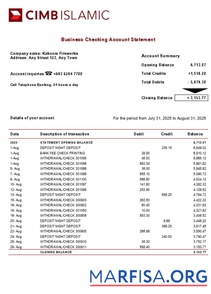Downloadable CIMB Islamic company checking account statement Word and PDF template (1)